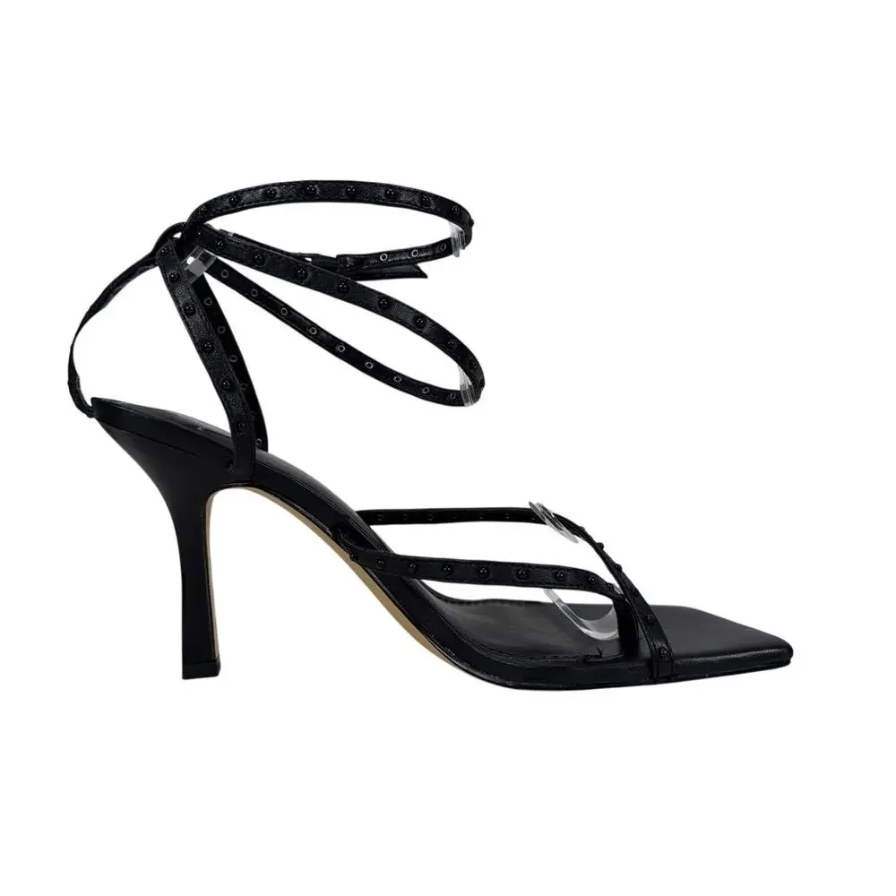 Marc Fisher LTD Dallin Sandals Heeled Womens 9 Black Strappy Studded Sq Toe